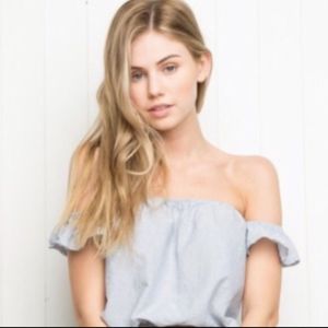 Off the shoulder blue striped crop top